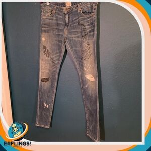 Prps Slim Fit Distressed Printed Handmade Blue Denim Jeans 28